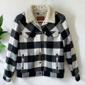 Levi’s Black & White Plaid Faux Shearling Lined Coat